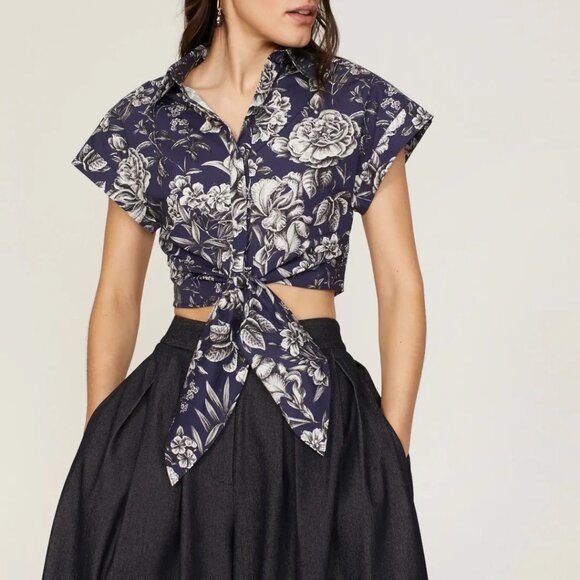 Adam Lippes Cropped Floral Shirt - Picture 2 of 10